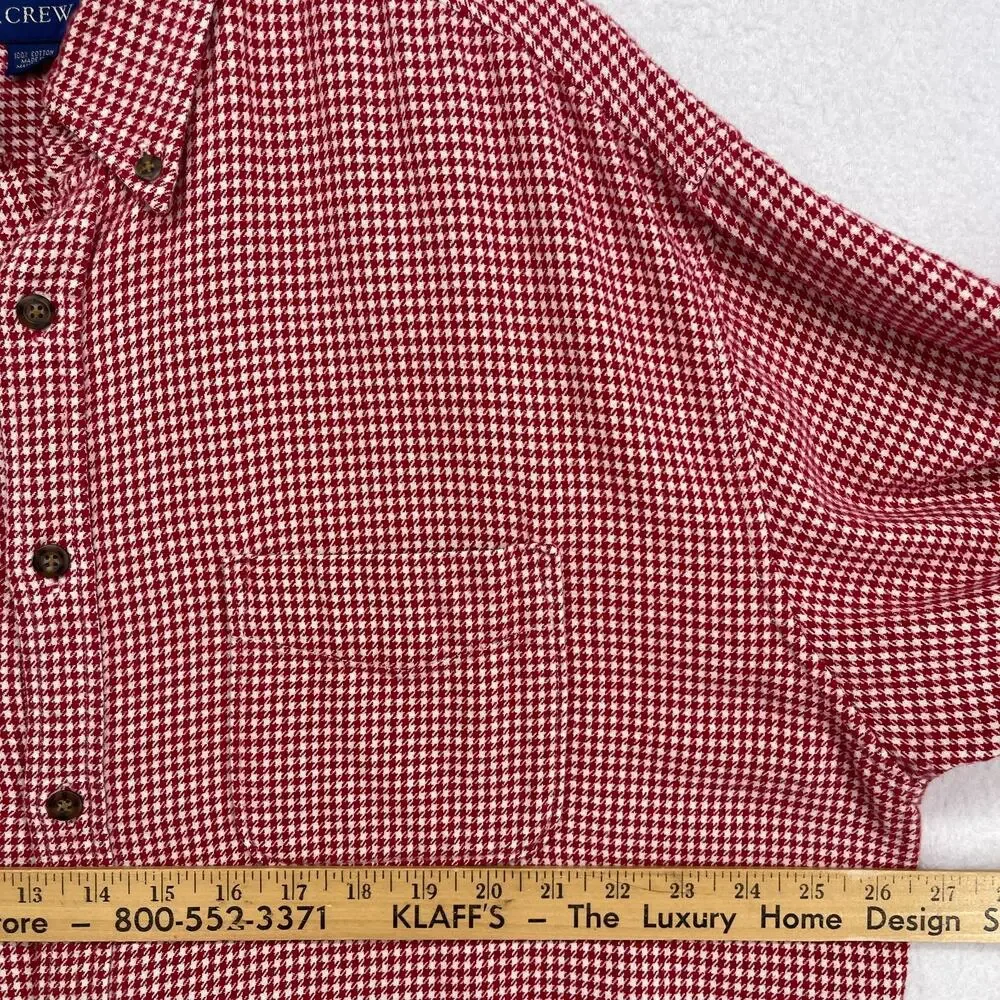 J.CREW Shirt Mens L Flannel Houndstooth Button Down Long Sleeve Cotton Red